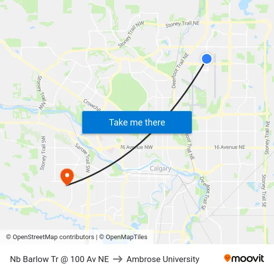 Nb Barlow Tr @ 100 Av NE to Ambrose University map