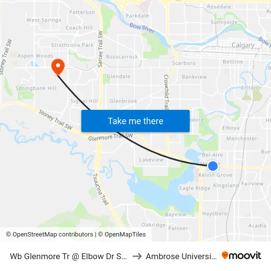 Wb Glenmore Tr @ Elbow Dr SW to Ambrose University map