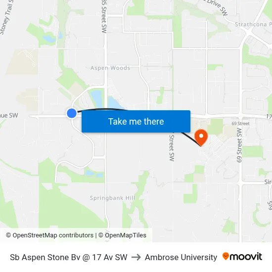 Sb Aspen Stone Bv @ 17 Av SW to Ambrose University map