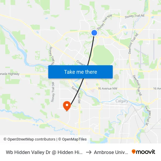 Wb Hidden Valley Dr @ Hidden Hills Tc NW to Ambrose University map