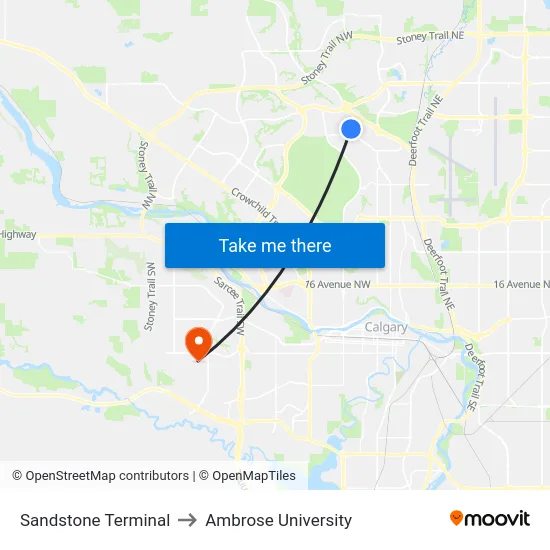 Sandstone Terminal to Ambrose University map