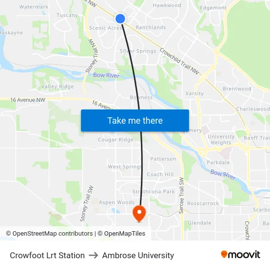 Crowfoot Lrt Station to Ambrose University map