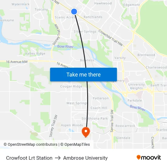 Crowfoot Lrt Station to Ambrose University map