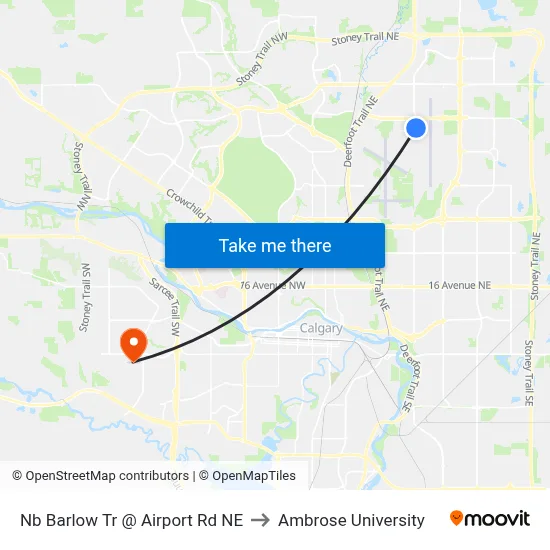 Nb Barlow Tr @ Airport Rd NE to Ambrose University map