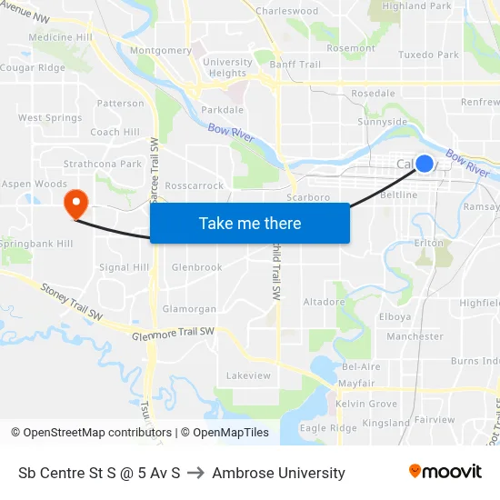Sb Centre St S @ 5 Av S to Ambrose University map