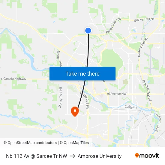 Nb 112 Av @ Sarcee Tr NW to Ambrose University map