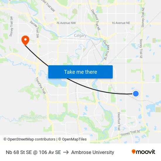 Nb 68 St SE @ 106 Av SE to Ambrose University map