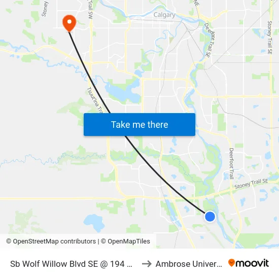 Sb Wolf Willow  Blvd SE @ 194 Av SE to Ambrose University map