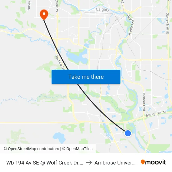 Wb 194 Av SE @ Wolf Creek Dr. SE to Ambrose University map