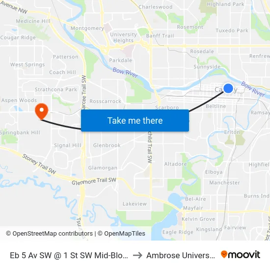 Eb 5 Av SW @ 1 St SW Mid-Block to Ambrose University map