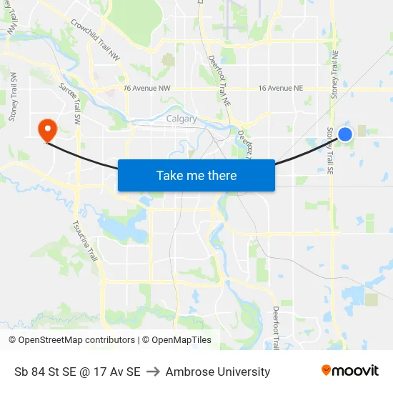 Sb 84 St SE @ 17 Av SE to Ambrose University map