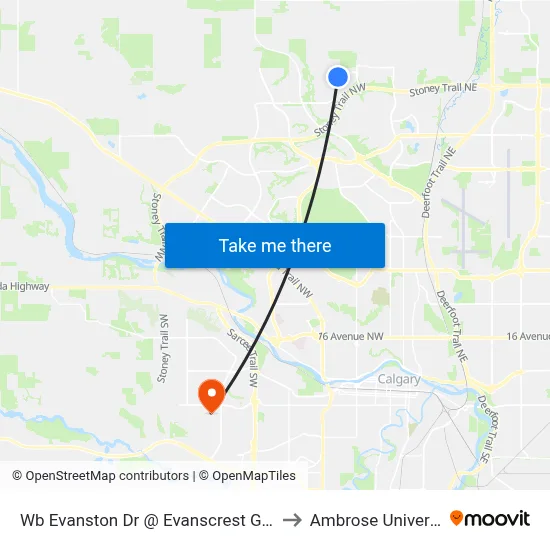 Wb Evanston Dr @ Evanscrest Ga NW to Ambrose University map