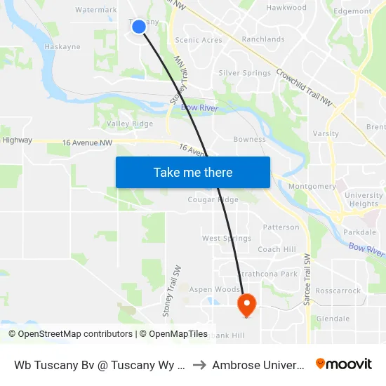 Wb Tuscany Bv @ Tuscany Wy NW to Ambrose University map
