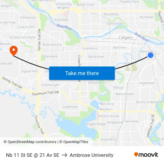 Nb 11 St SE @ 21 Av SE to Ambrose University map