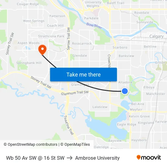 Wb 50 Av SW @ 16 St SW to Ambrose University map