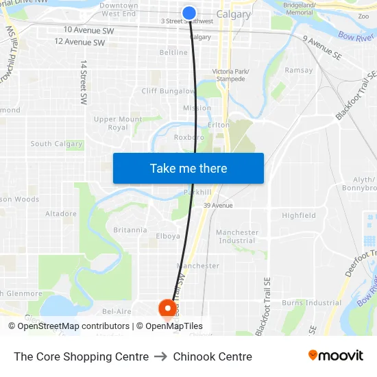 The Core Shopping Centre to Chinook Centre map