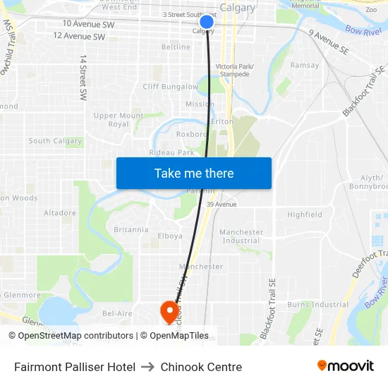 Fairmont Palliser Hotel to Chinook Centre map