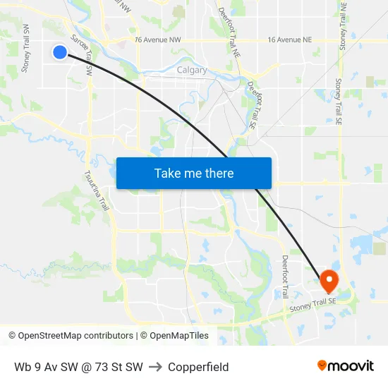 Wb 9 Av SW @ 73 St SW to Copperfield map