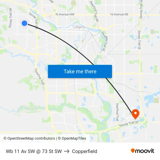 Wb 11 Av SW @ 73 St SW to Copperfield map