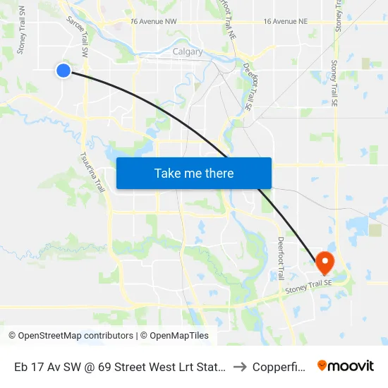 Eb 17 Av SW @ 69 Street West Lrt Station to Copperfield map