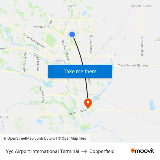Yyc Airport International Terminal to Copperfield map