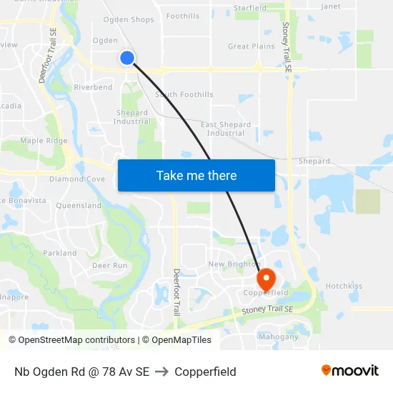 Nb Ogden Rd @ 78 Av SE to Copperfield map