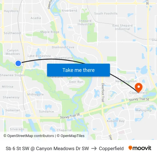Sb 6 St SW @ Canyon Meadows Dr SW to Copperfield map