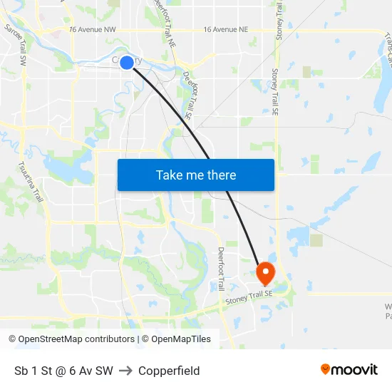 Sb 1 St @ 6 Av SW to Copperfield map