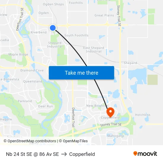Nb 24 St SE @ 86 Av SE to Copperfield map