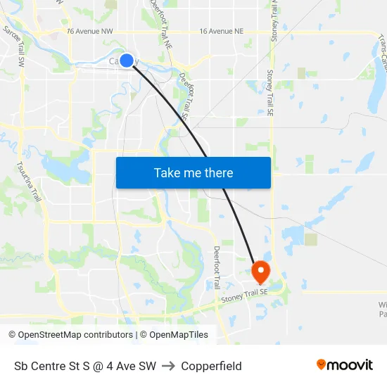 Sb Centre St S @ 4 Ave SW to Copperfield map