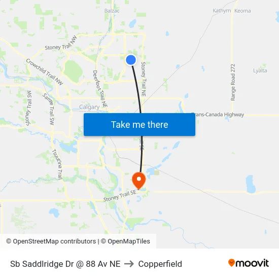 Sb Saddlridge Dr @ 88 Av NE to Copperfield map