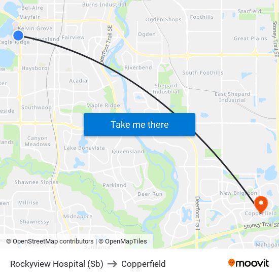 Rockyview Hospital (Sb) to Copperfield map