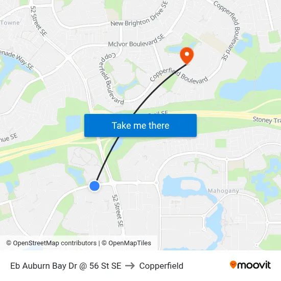 Eb Auburn Bay Dr @ 56 St SE to Copperfield map