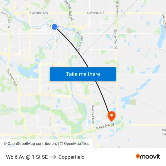 Wb 6 Av @ 1 St SE to Copperfield map