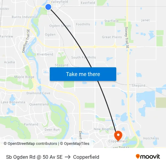 Sb Ogden Rd @ 50 Av SE to Copperfield map