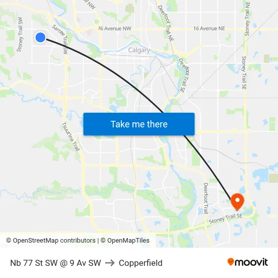 Nb 77 St SW @ 9 Av SW to Copperfield map
