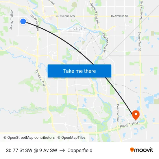 Sb 77 St SW @ 9 Av SW to Copperfield map