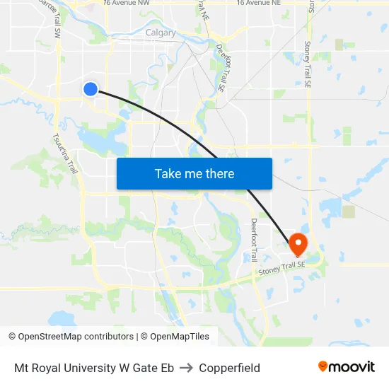 Mt Royal University W Gate Eb to Copperfield map