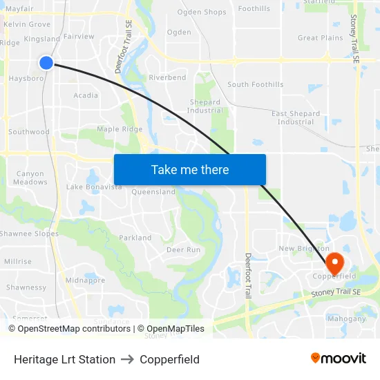 Heritage Lrt Station to Copperfield map