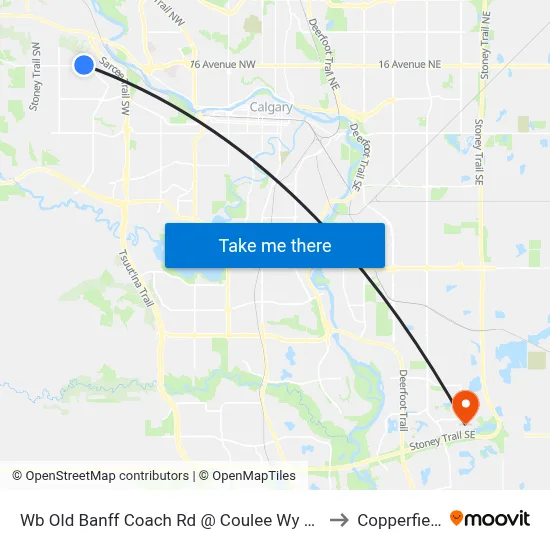 Wb Old Banff Coach Rd @ Coulee Wy SW to Copperfield map
