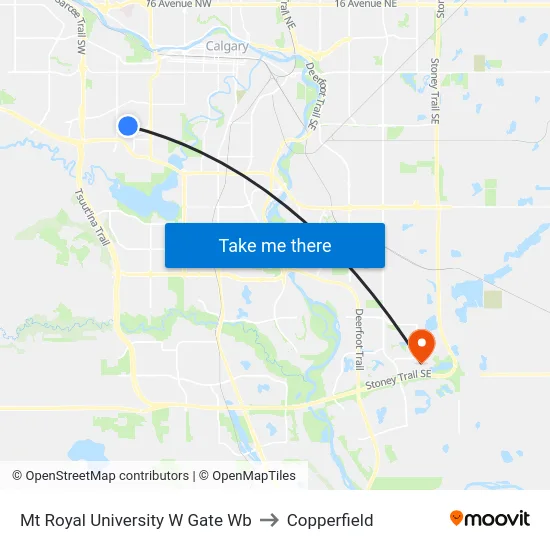 Mt Royal University W Gate Wb to Copperfield map