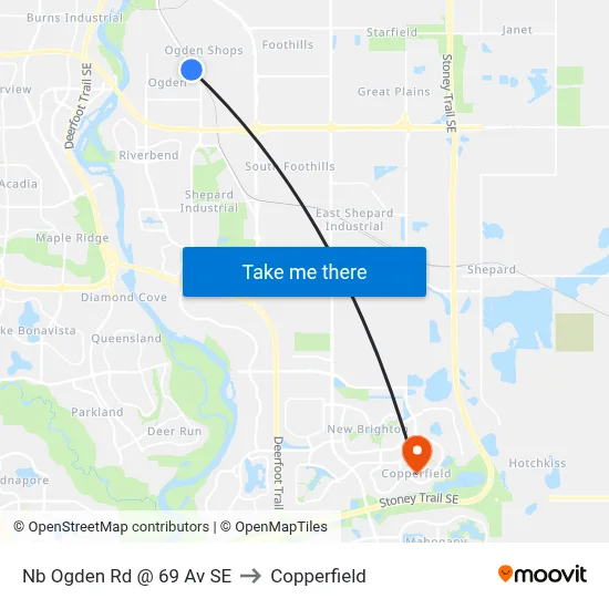 Nb Ogden Rd @ 69 Av SE to Copperfield map