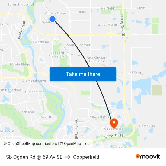 Sb Ogden Rd @ 69 Av SE to Copperfield map