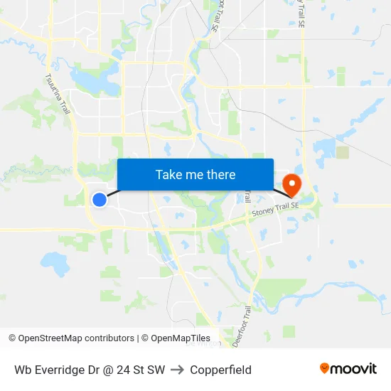 Wb Everridge Dr @ 24 St SW to Copperfield map