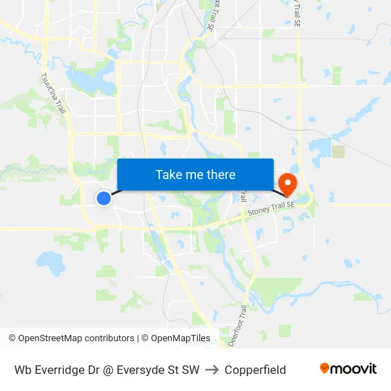 Wb  Everridge Dr @ Eversyde St SW to Copperfield map