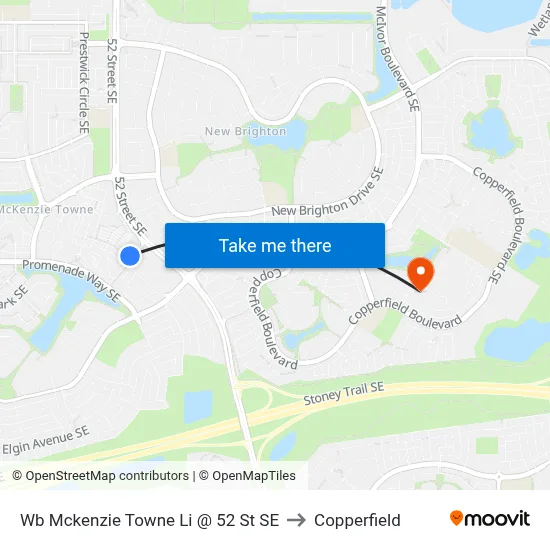 Wb Mckenzie Towne Li @ 52 St SE to Copperfield map
