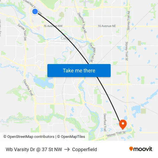Wb Varsity Dr @ 37 St NW to Copperfield map