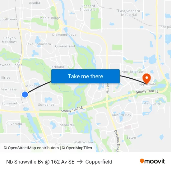 Nb Shawville Bv @ 162 Av SE to Copperfield map
