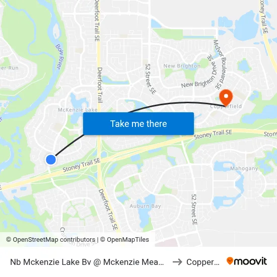 Nb Mckenzie Lake Bv @ Mckenzie Meadows Dr SE to Copperfield map