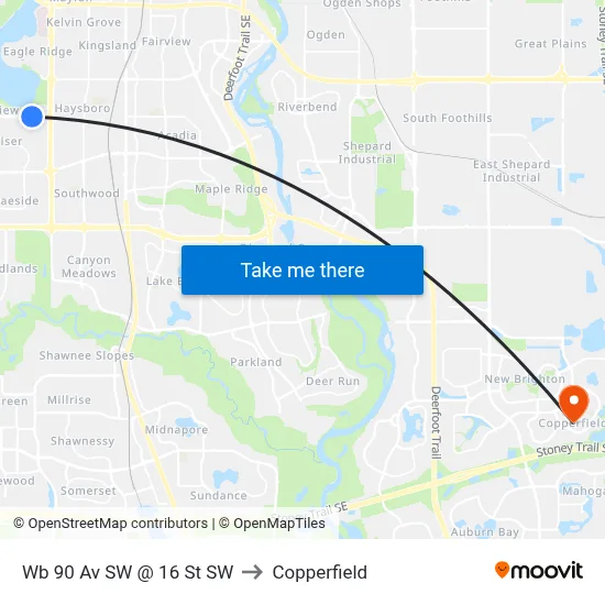 Wb 90 Av SW @ 16 St SW to Copperfield map